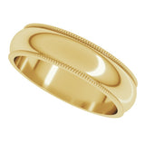 10K Yellow Gold 5 mm Milgrain Half Round Band Size 8 