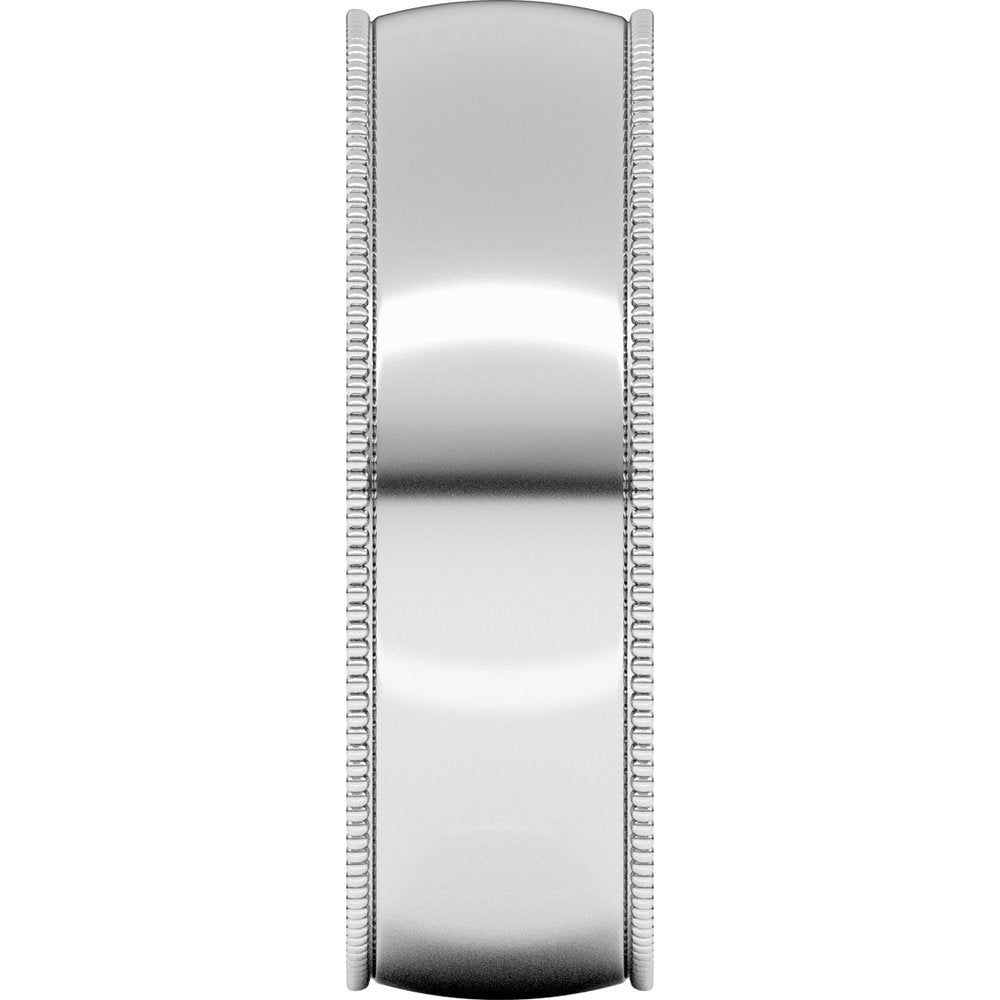 14K White Gold 6 mm Lightweight Milgrain Half Round Band Size 7.5