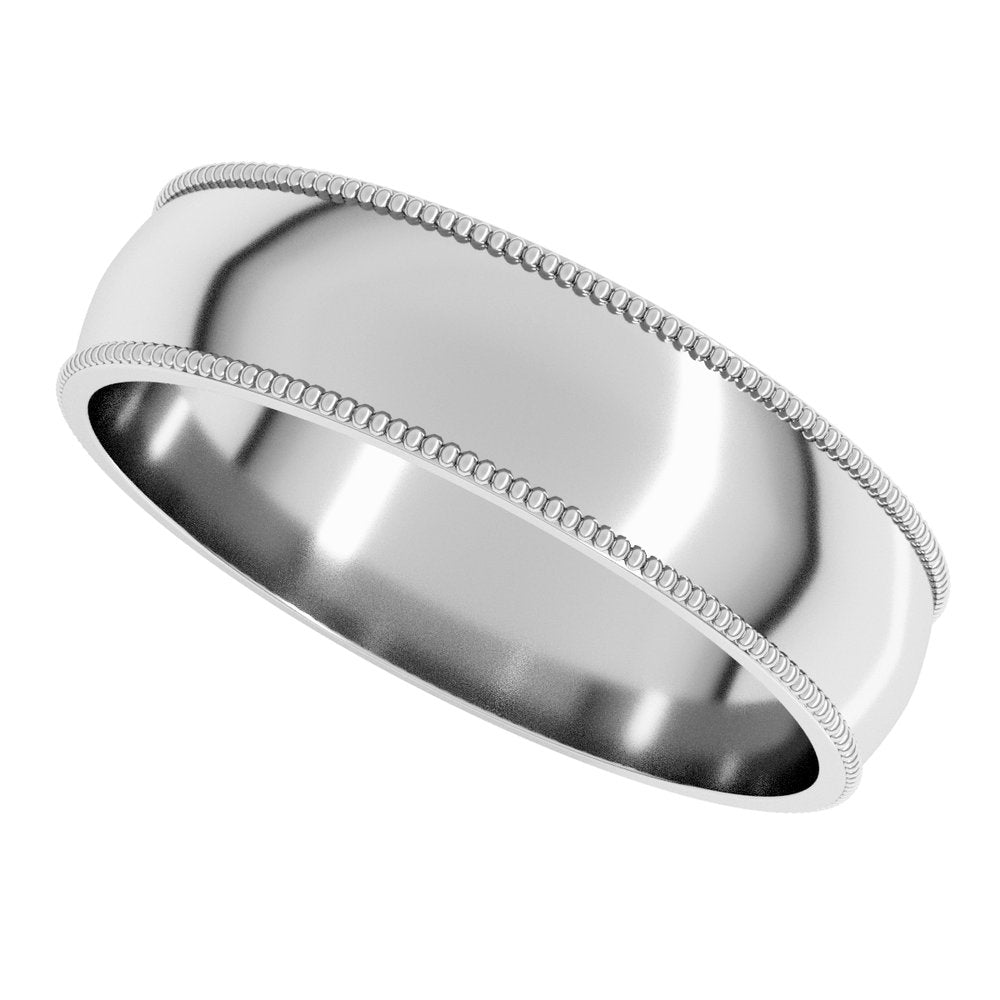 14K White 5 mm Milgrain Half Round Comfort Fit Band