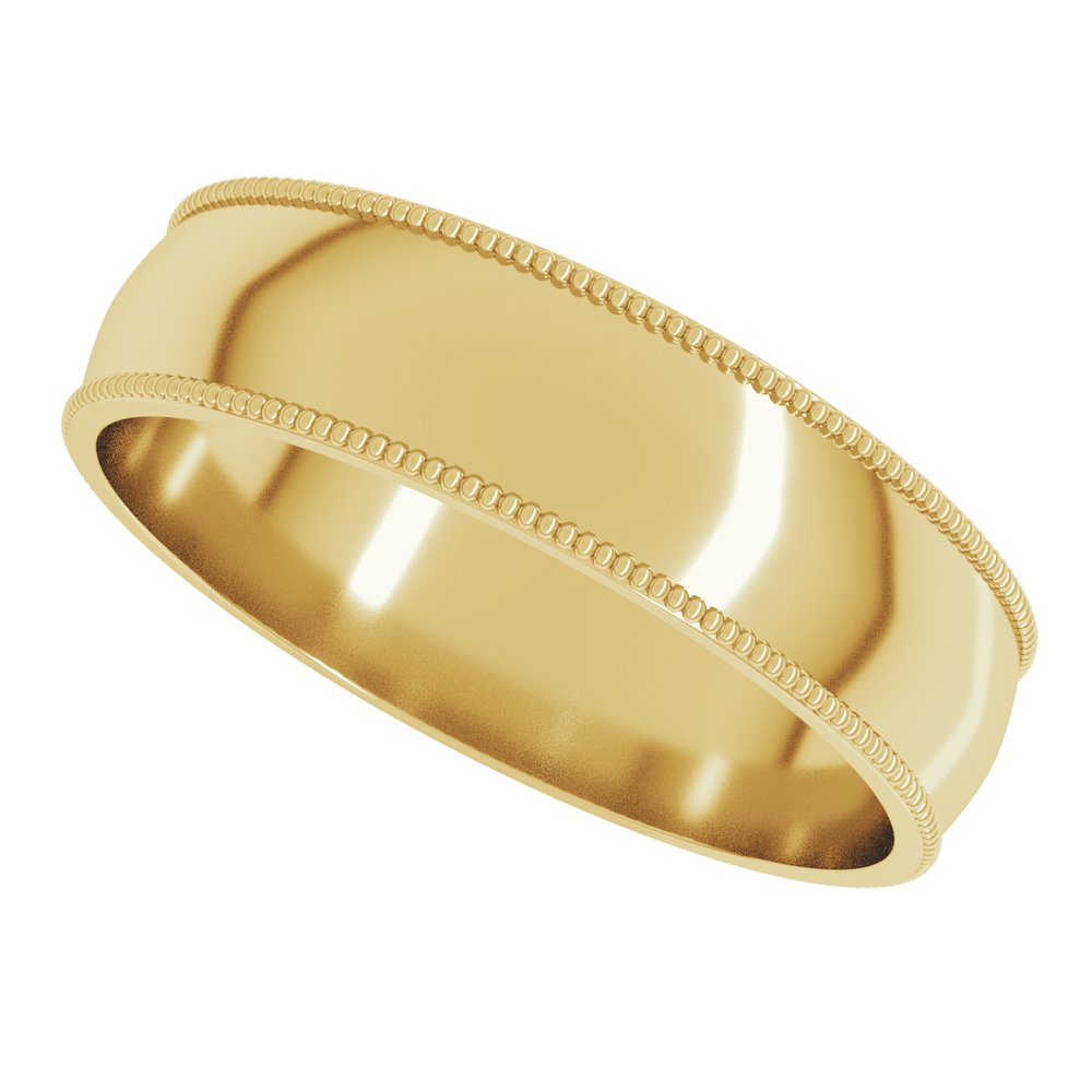 14K Yellow Gold 5 mm Milgrain Comfort-Fit Half Round Band Size 5.5