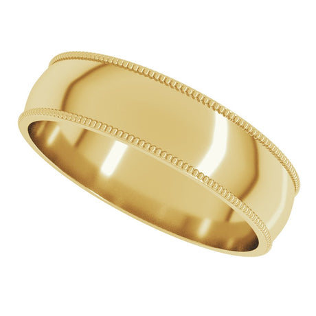14K Yellow Gold 5 mm Milgrain Comfort-Fit Half Round Band Size 5.5