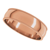 14K Rose Gold 5 mm Lightweight Milgrain Comfort-Fit Half Round Band Size 9.5