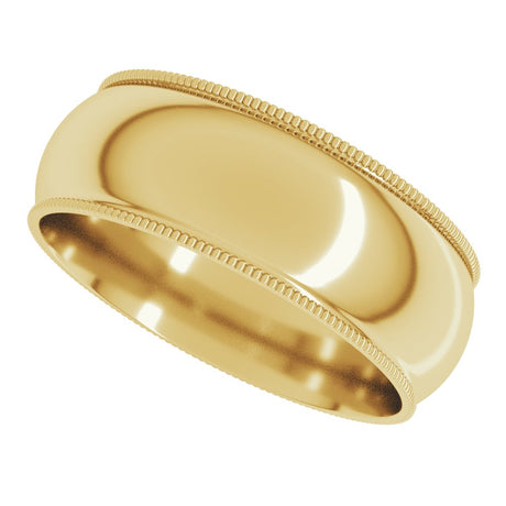 14K Yellow Gold 7 mm Milgrain Comfort-Fit Half Round Band Size 10