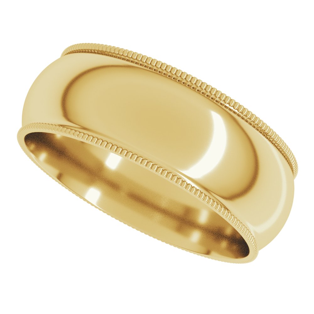 14K Yellow Gold 7 mm Milgrain Comfort-Fit Half Round Band Size 10