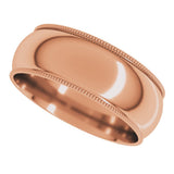 14K Rose Gold 7 mm Milgrain Comfort-Fit Half Round Band Size 9.5