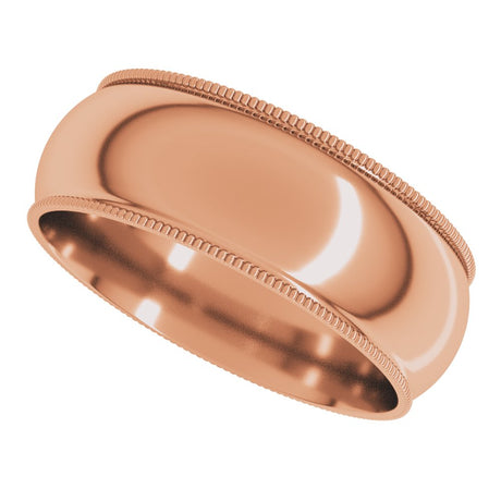 14K Rose Gold 7 mm Milgrain Comfort-Fit Half Round Band Size 9.5
