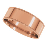 14K Rose 6 mm Milgrain Comfort-Fit Flat Band Size 10