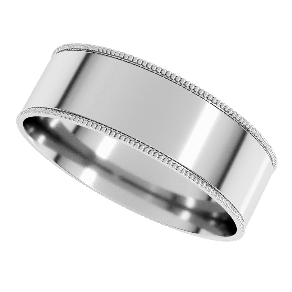 14K White 6 mm Milgrain Flat Comfort Fit Band