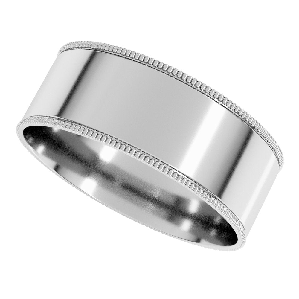 14K White Gold 7 mm Milgrain Comfort-Fit Flat Band Size 11.5