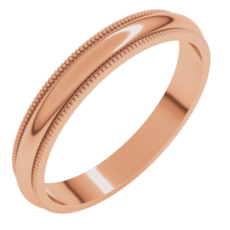 14K Rose Gold 3 mm Milgrain Half Round Band Size 6.5