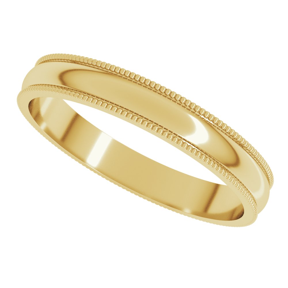14K Yellow Gold 3 mm Lightweight Milgrain Half Round Band Size 10