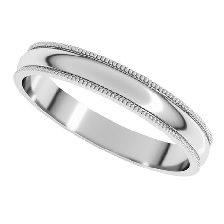 Platinum 3 mm Lightweight Milgrain Half Round Band Size 6.5
