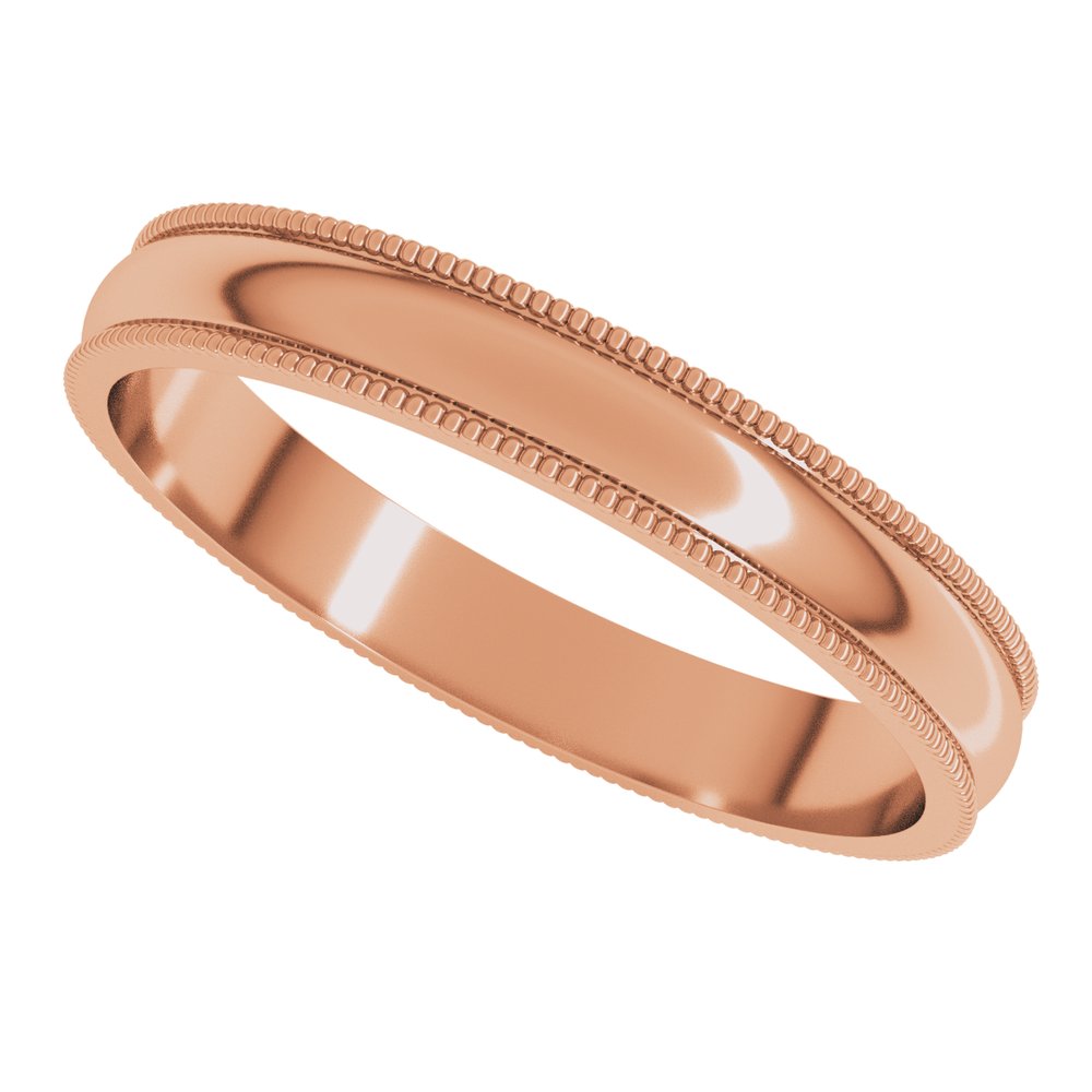 10K Rose 3 mm Lightweight Milgrain Half Round Band Size 7