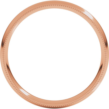 14K Rose Gold 3 mm Milgrain Comfort-Fit Half Round Band Size 6.5