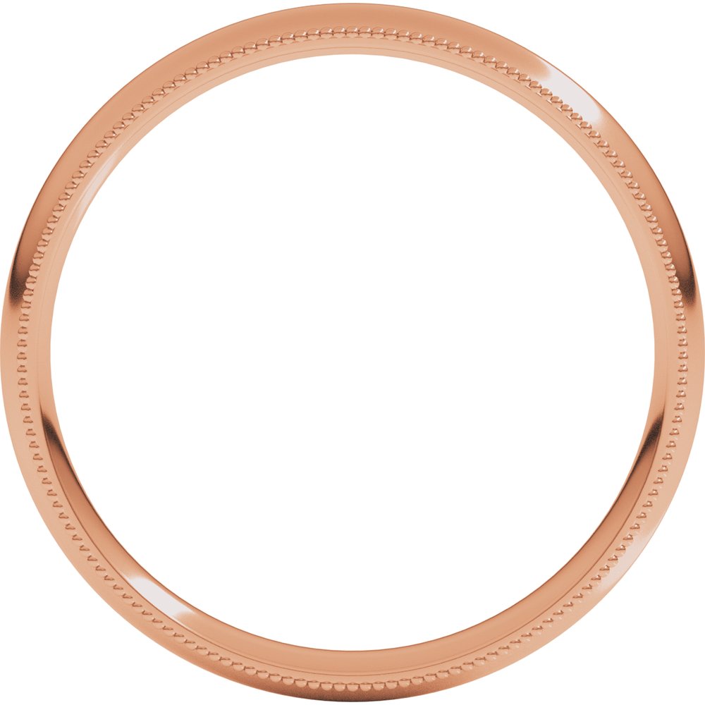 10K Rose Gold 3mm Milgrain Comfort-Fit Half Round Band Size 8.5