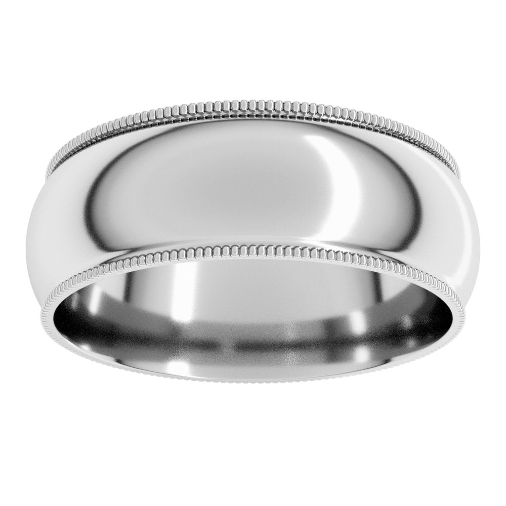 14K White Gold 7 mm Lightweight Milgrain Comfort-Fit Half Round Band Size 9.5