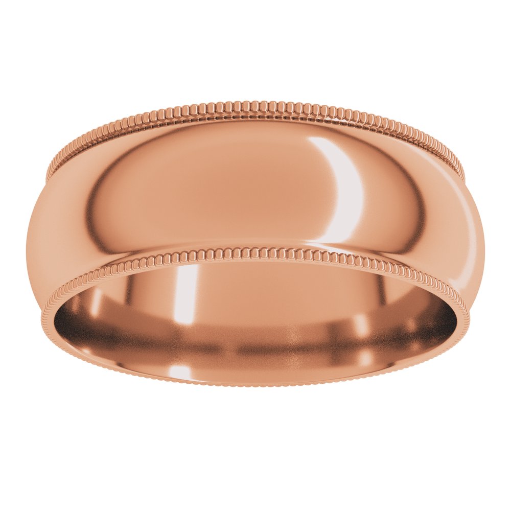 14K Rose Gold 7 mm Milgrain Comfort-Fit Half Round Band Size 9.5