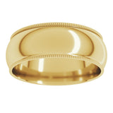 14K Yellow Gold 7 mm Milgrain Comfort-Fit Half Round Band Size 10