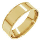 14K Yellow 6 mm Milgrain Flat Comfort Fit Band Size 8