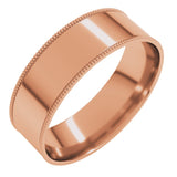 14K Rose 6 mm Milgrain Comfort-Fit Flat Band Size 10