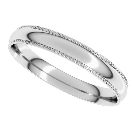 Sterling Silver 3 mm Rope Comfort-Fit Half Round Band Size 19