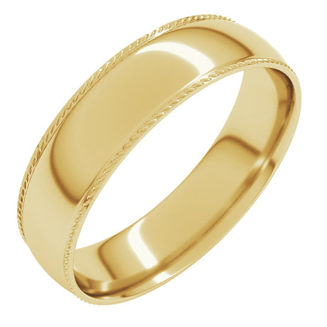 14K Yellow Gold 5 mm Rope Comfort-Fit Half Round Band Size 6.5