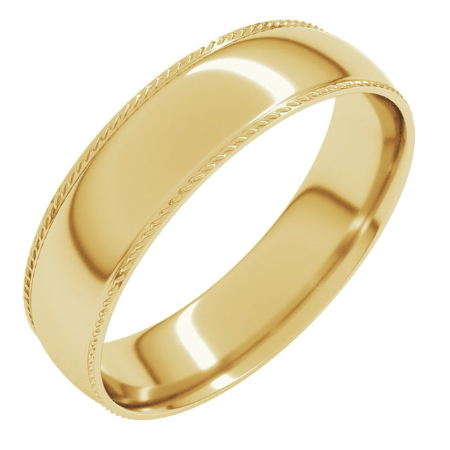 18K Yellow Gold 5 mm Rope Comfort-Fit Half Round Band Size 8