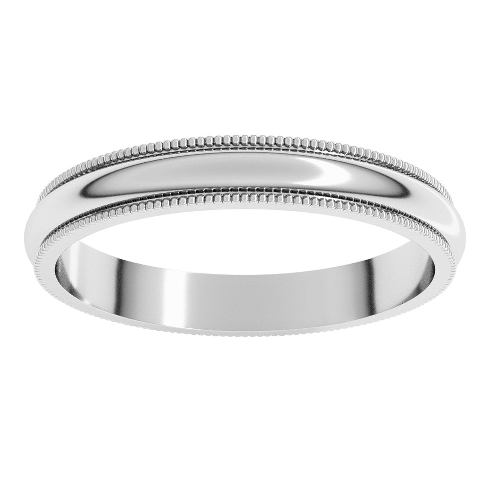 14K White 3 mm Milgrain Half Round Band