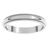 14K White 3 mm Milgrain Half Round Band