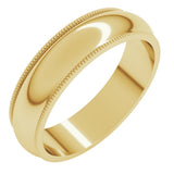 10K Yellow Gold 5 mm Milgrain Half Round Band Size 8 