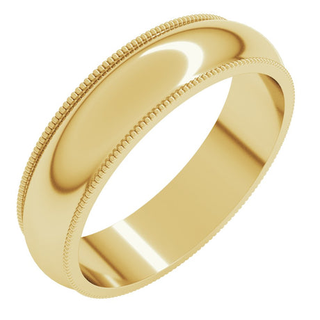 10K Yellow Gold 5 mm Milgrain Half Round Band Size 8 