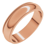 10K Rose Gold 5 mm Milgrain Half Round Band Size 8