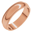 10K Rose Gold 5 mm Milgrain Half Round Band Size 8