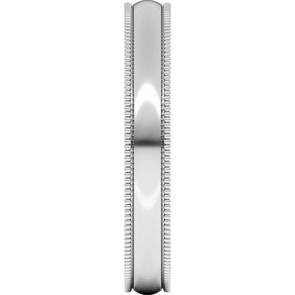 Platinum 3 mm Lightweight Milgrain Half Round Band Size 6.5