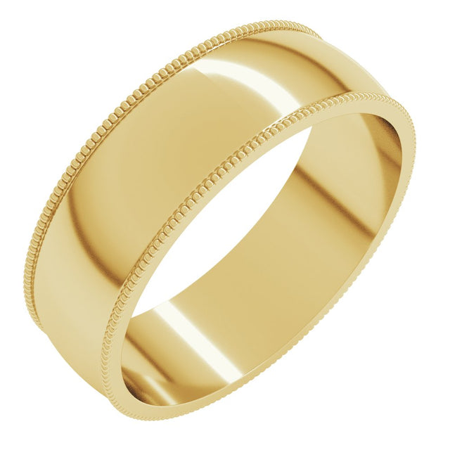 14K Yellow Gold 6 mm Lightweight Milgrain Half Round Band Size 8