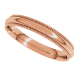 10K Rose Gold 3mm Milgrain Comfort-Fit Half Round Band Size 8.5