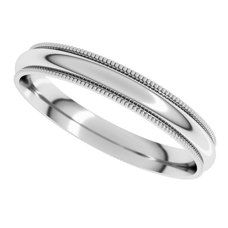 Platinum 3 mm Lightweight Milgrain Comfort-Fit Half Round Band Size 8