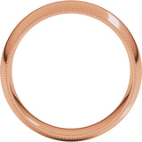 14K Rose Gold 7 mm Milgrain Comfort-Fit Half Round Band Size 9.5