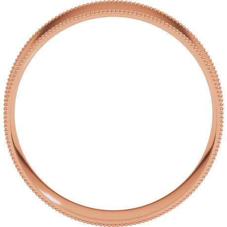 14K Rose 6 mm Milgrain Comfort-Fit Flat Band Size 10