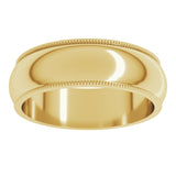 14K Yellow 6 mm Milgrain Half Round Band