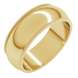 10K Yellow Gold 7 mm Milgrain Half Round Band Size 13 