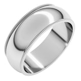 Sterling Silver 7 mm Milgrain Half Round Band Size 14 