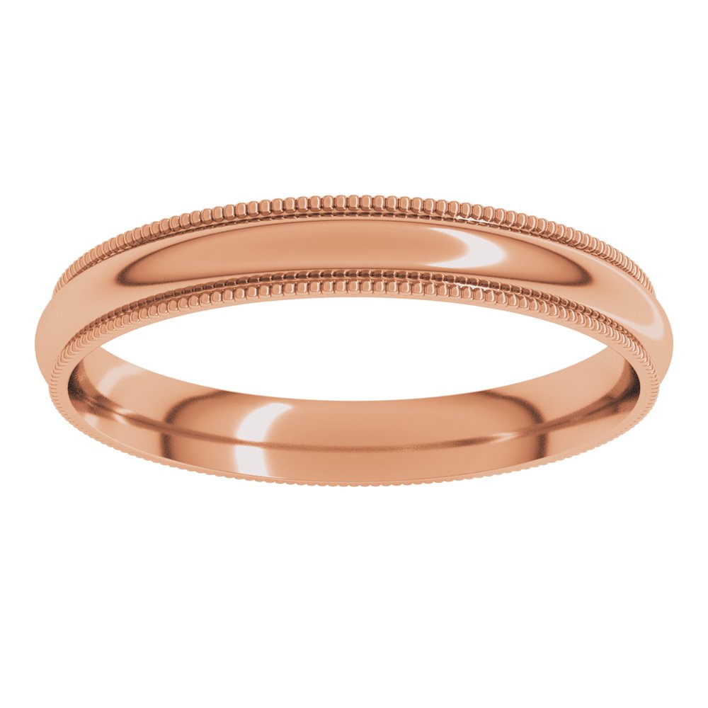10K Rose Gold 3mm Milgrain Comfort-Fit Half Round Band Size 8.5