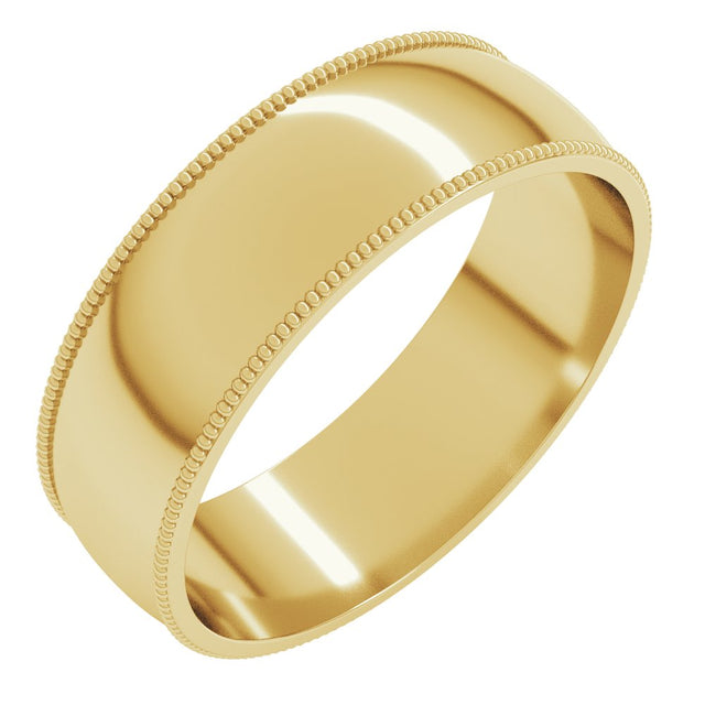 14K Yellow 6 mm Lightweight Milgrain Comfort-Fit Half Round Band Size 6