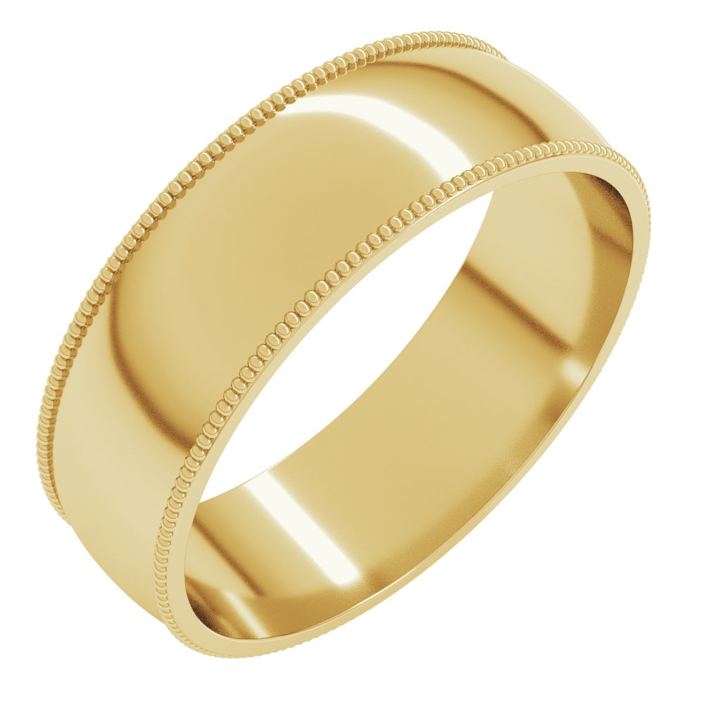 14K Yellow 6 mm Lightweight Milgrain Comfort-Fit Half Round Band Size 7.5