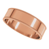 10K Rose Gold 5 mm Milgrain Comfort-Fit Flat Band Size 8