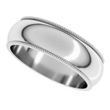 Platinum 6 mm Milgrain Half Round Band Size 10