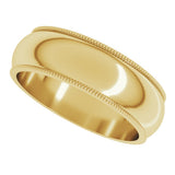 14K Yellow Gold 6 mm Milgrain Half Round Band Size 8 