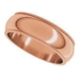 14K Rose 6 mm Milgrain Half Round Band Size 8