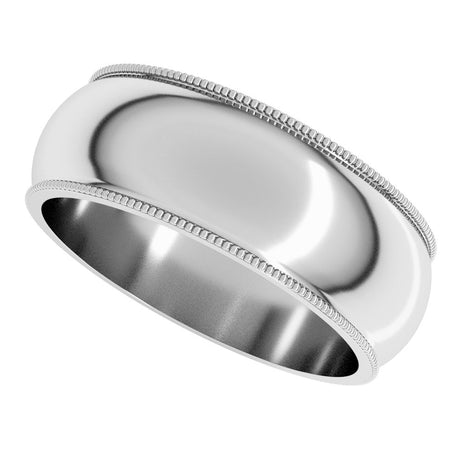 14K White 7 mm Milgrain Half Round Band Size 9